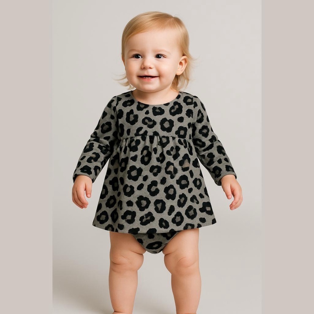 Wonder Nation Girls Leopard Print Long Sleeve Dress Diaper Cover Set 18M NWT - Picture 1 of 11